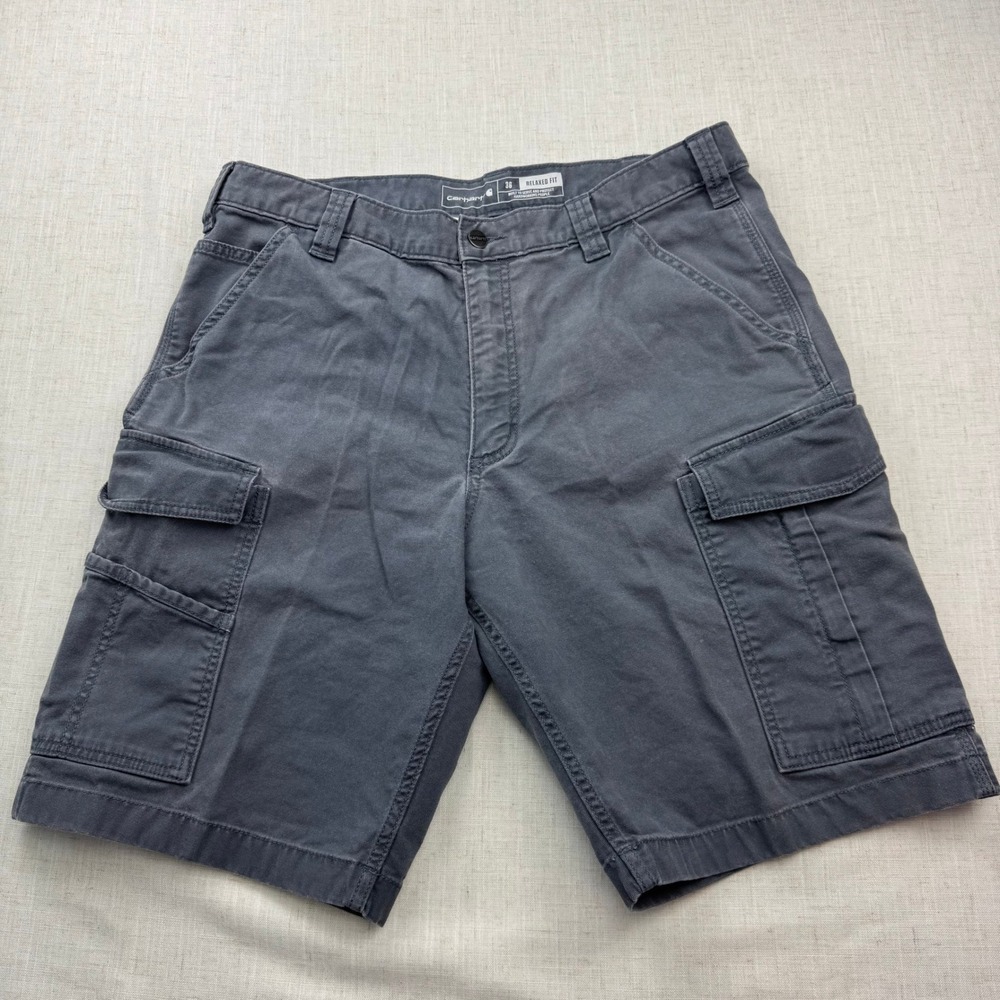 Carhartt Rugged Flex Relaxed Fit Canvas Cargo Work Shorts Gray Mens Sz 36 EUC